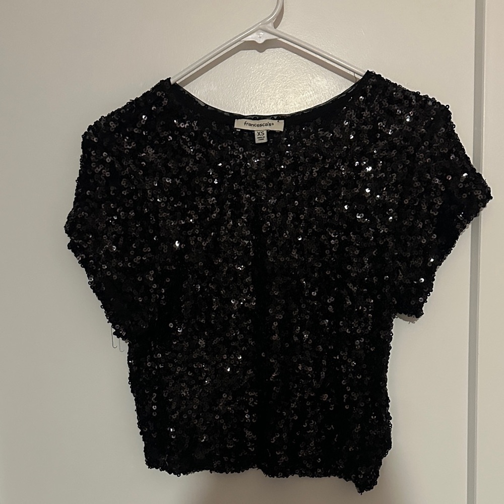 Francesca's Collections Black Sequin Crop Top